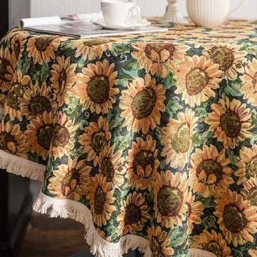 Qfdian French Floral Round Tablecloths Pattern Tabletop Sofa Covers Blanket Dustproof for Spring Summer Indoor Outdoor Home Decorations